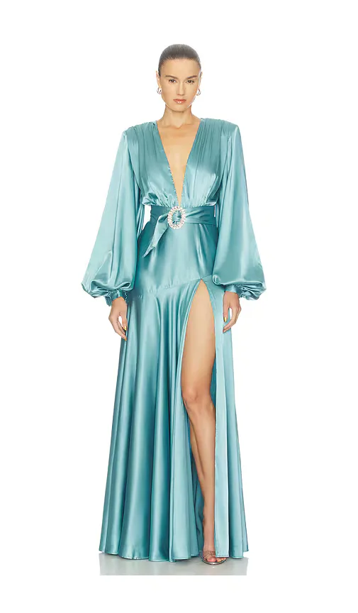 Banco Long Sleeve V-Neck Gown by Bronx Banco