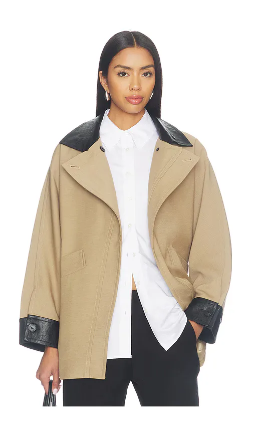 Cropped Contrast-Trim Oversized Trench Jacket by Cubic London