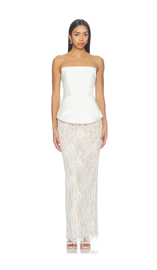 Strapless Satin and Lace Maxi Dress by Bronx Banco