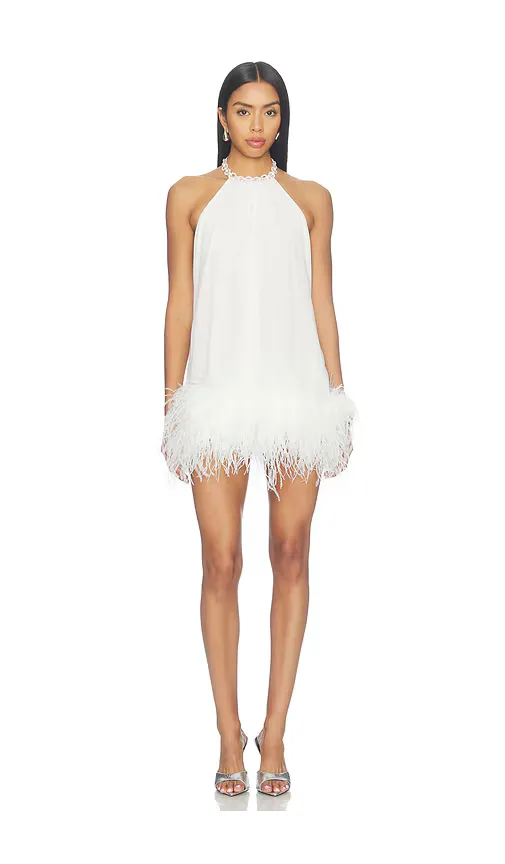 Halter Neck Mini Dress with Feather Trim by Bronx Banco