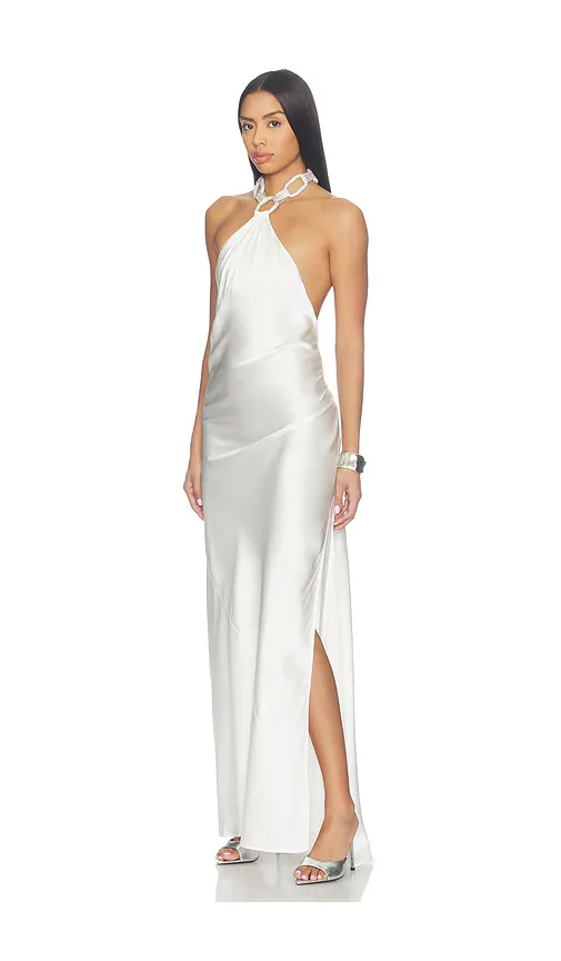 Bronx Banco Silky Halterneck Gown with Diamond Chain