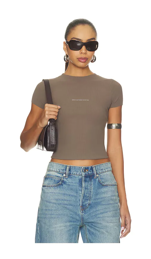 Alexander Wang Short Sleeve Crewneck Top with Jacquard Logo by Alexander Wang