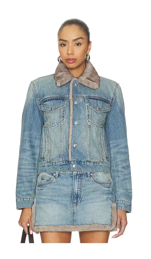 Alexander Wang Denim Jacket with Faux Mink Lining by Alexander Wang