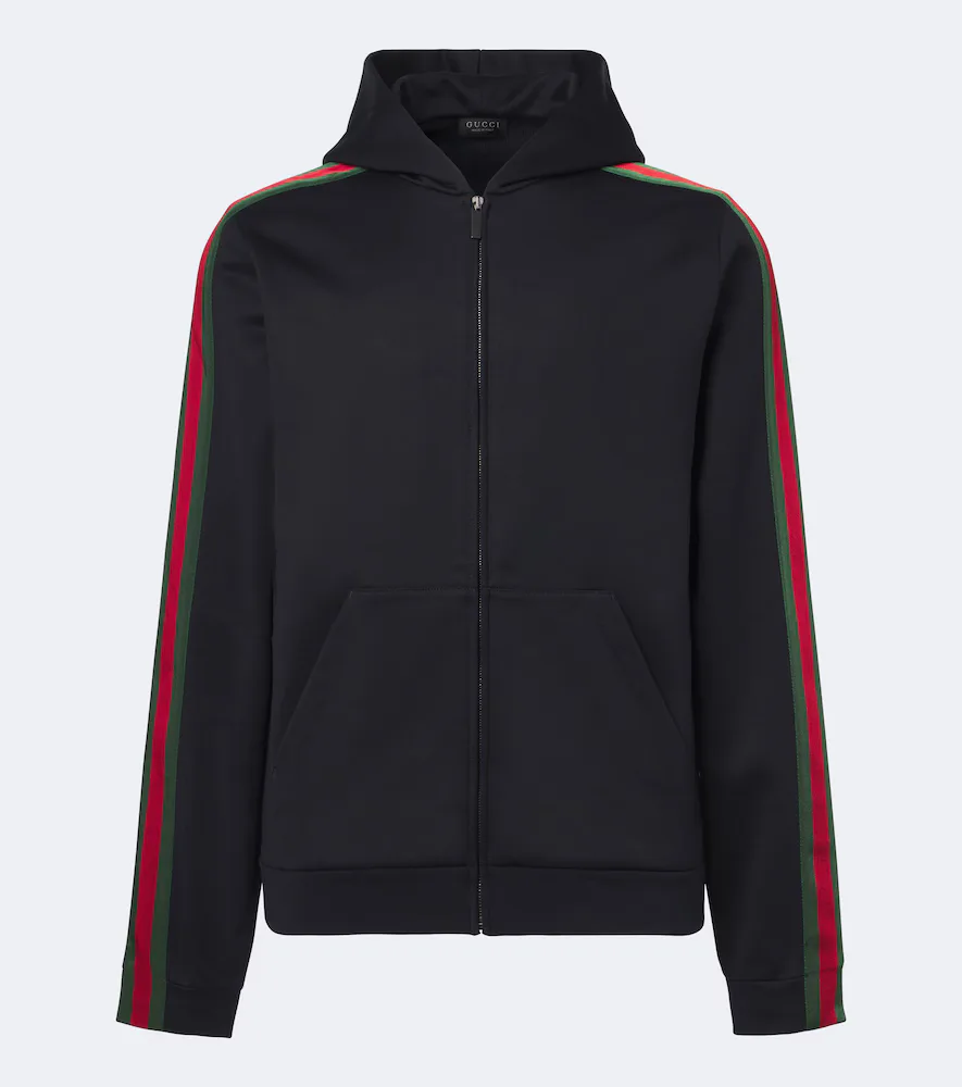 Web Stripe Silk and Cotton Jersey Hoodie by Gucci