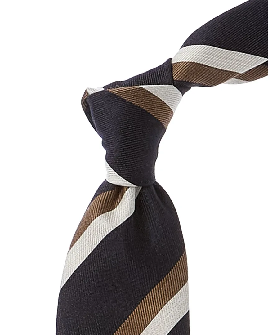 Navy Diagonal Stripe Silk & Wool-Blend Tie by Brunello Cucinelli
