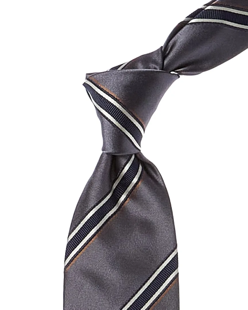 Grey Diagonal Stripe Silk-Blend Tie by Brunello Cucinelli
