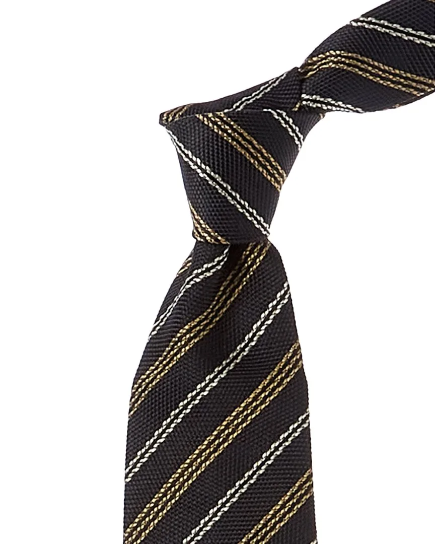 Black Diagonal Stripe Silk Tie by Brunello Cucinelli