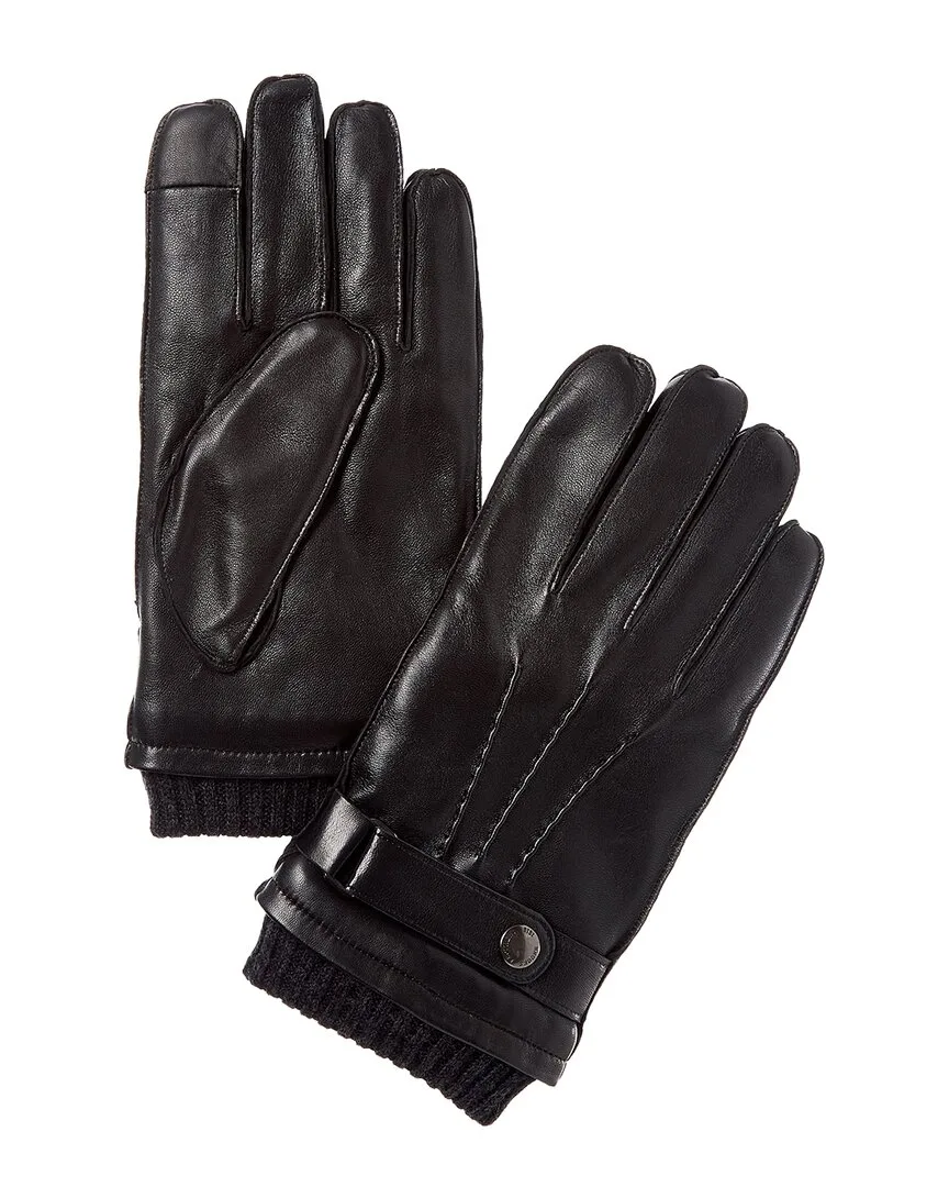 Belted Wool-Trim Leather Gloves