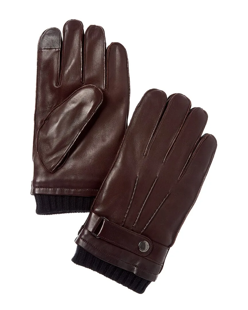 Belted Wool-Trim Leather Gloves