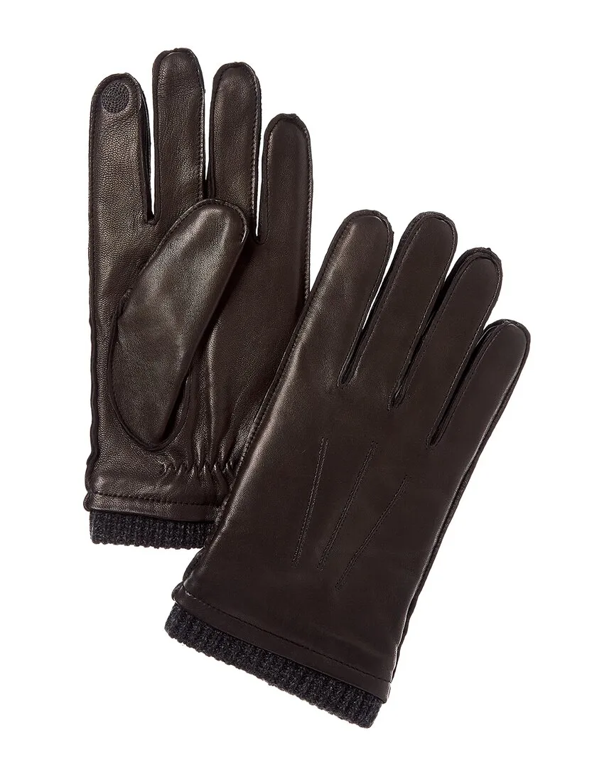 Marled Rib Cashmere & Leather Gloves by Hickey Freeman