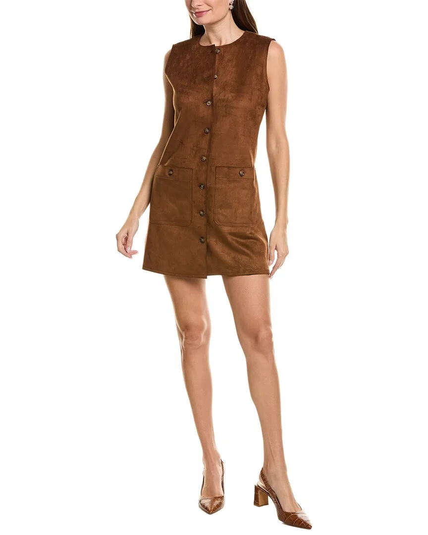 Button Front Vegan Suede Dress by Ellen Tracy