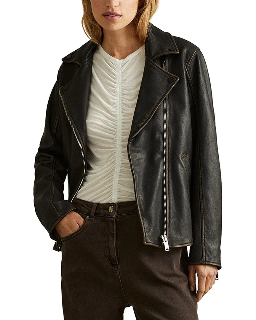 Beau-Relaxed Sheep Leather Biker Jacket by Reiss