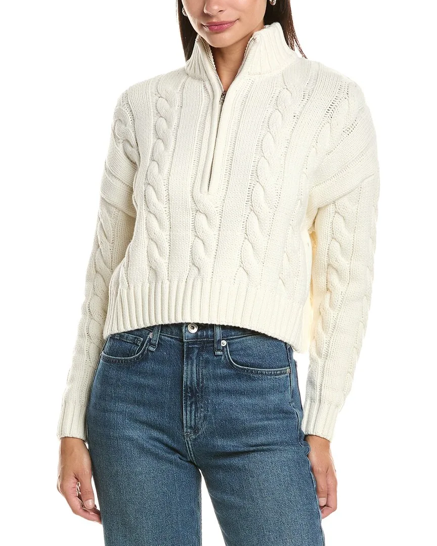 Cropped Cable Knit 1/2-Zip by Current/Elliott