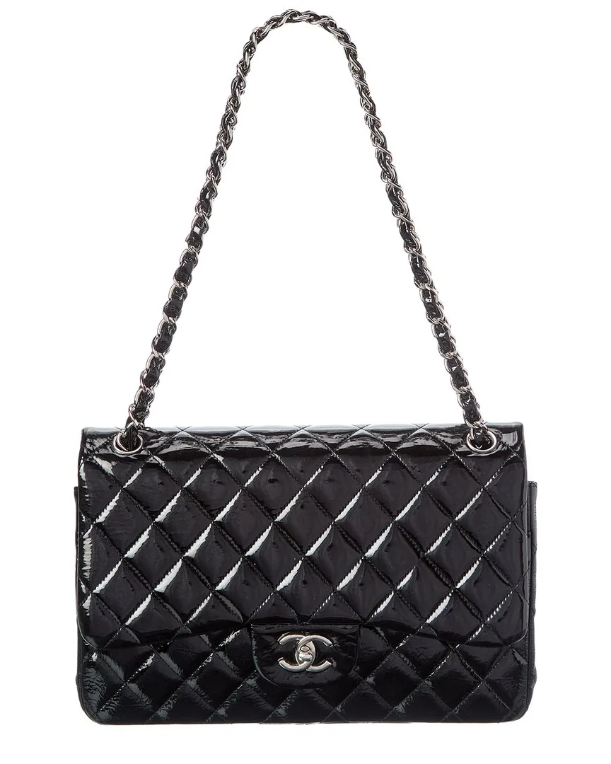 Black Quilted Patent Leather Classic Silver Cross Shoulder Bag (authentic Pre-Loved) by CHANEL