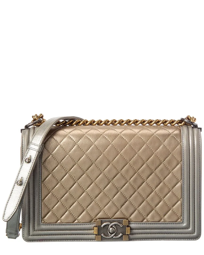 Gold Quilted Lambskin Leather Boy 28 Crossbody (authentic Pre-Loved) by CHANEL