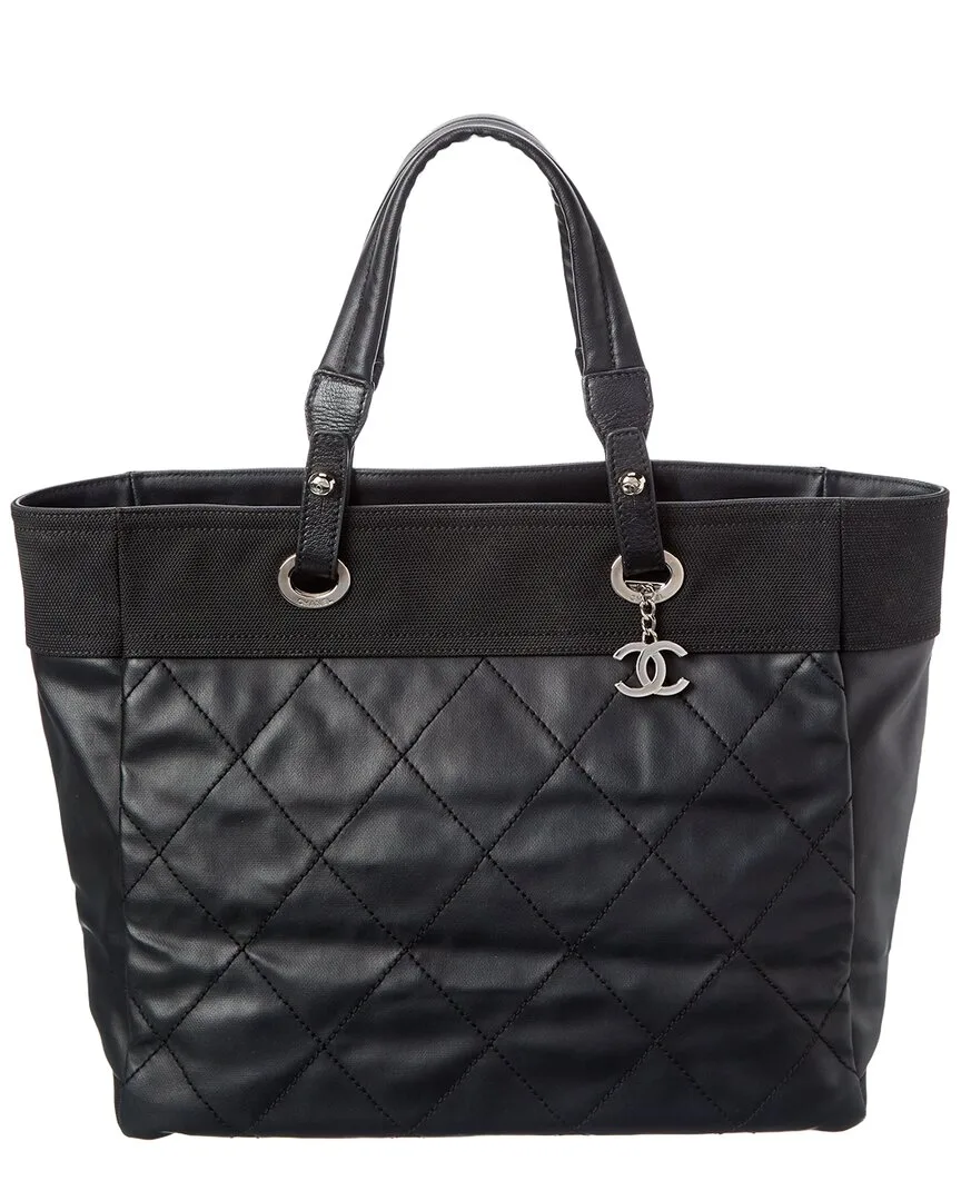 Black Quilted Leather Paris Biarritz Tote Ginpaku Handmade Bag (authentic Pre-Loved) by CHANEL