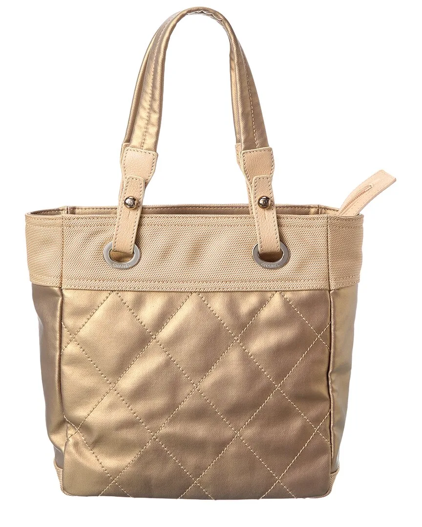 Gold Quilted Canvas Paris Biarritz PM Tote (authentic Pre-Loved) by CHANEL