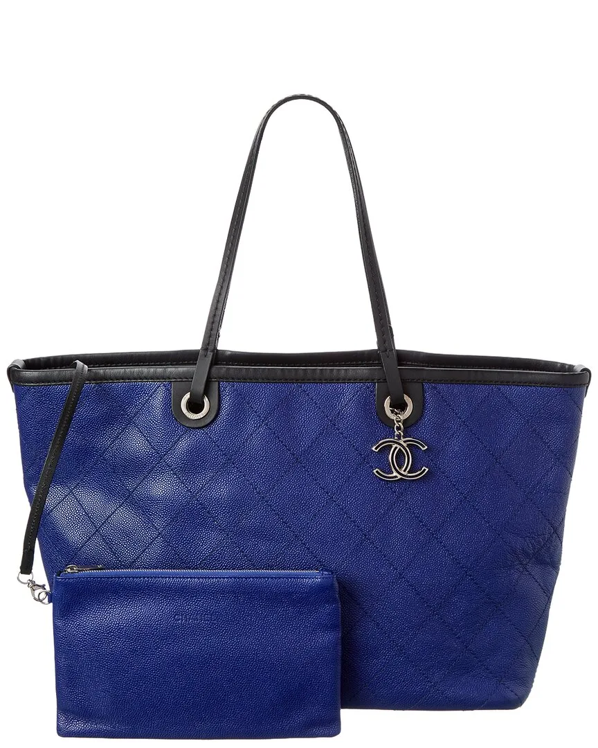 Blue Quilted Leather Ginpaku Handmade Bag (authentic Pre-Loved) by CHANEL