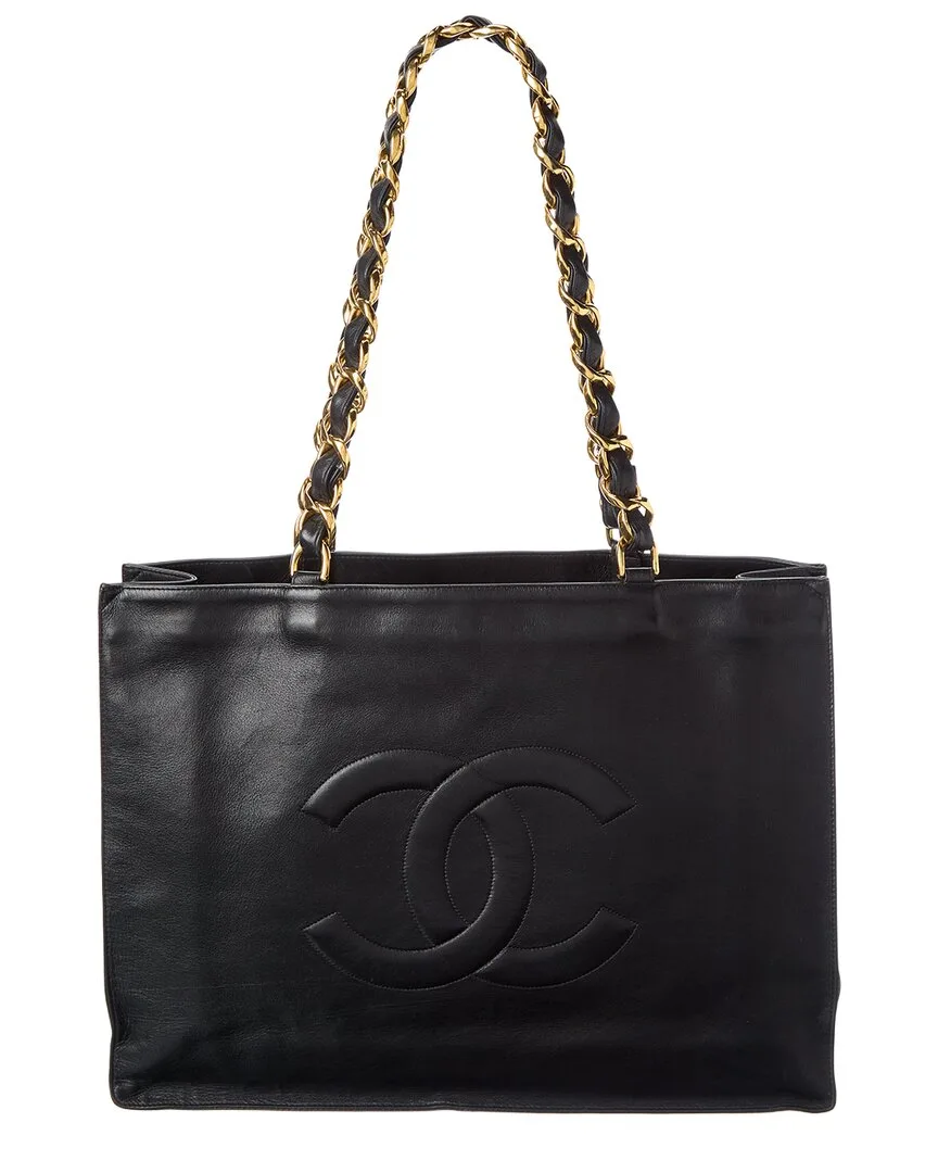 Black Lambskin Leather Shoulder Tote (authentic Pre-Loved) by CHANEL