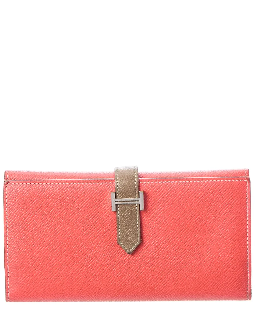 Orange Epsom Leather Bearn Trifold Long Wallet (authentic Pre-Loved) by Herms