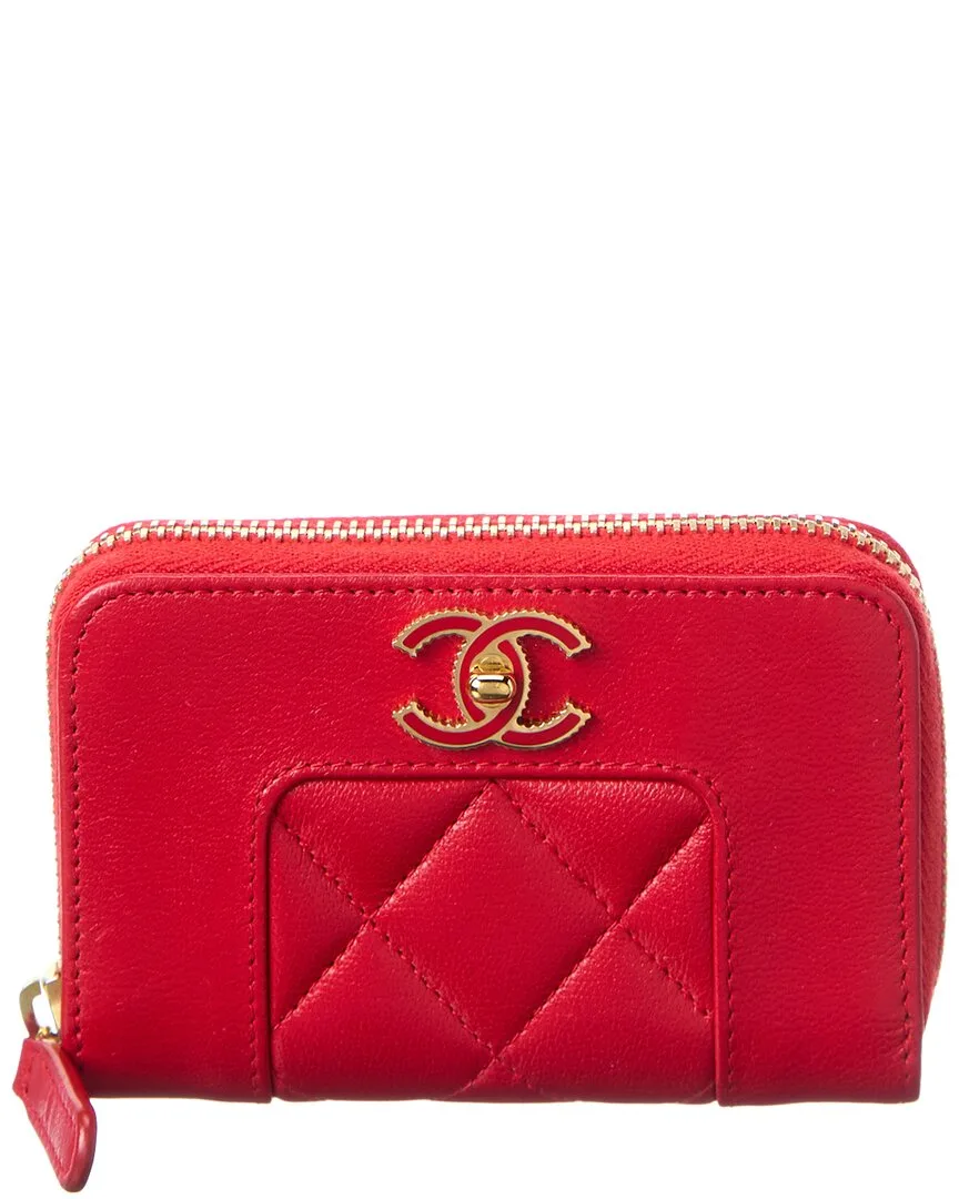Red Quilted Leather Mademoiselle Zip Coin Purse (authentic Pre-Loved) by CHANEL
