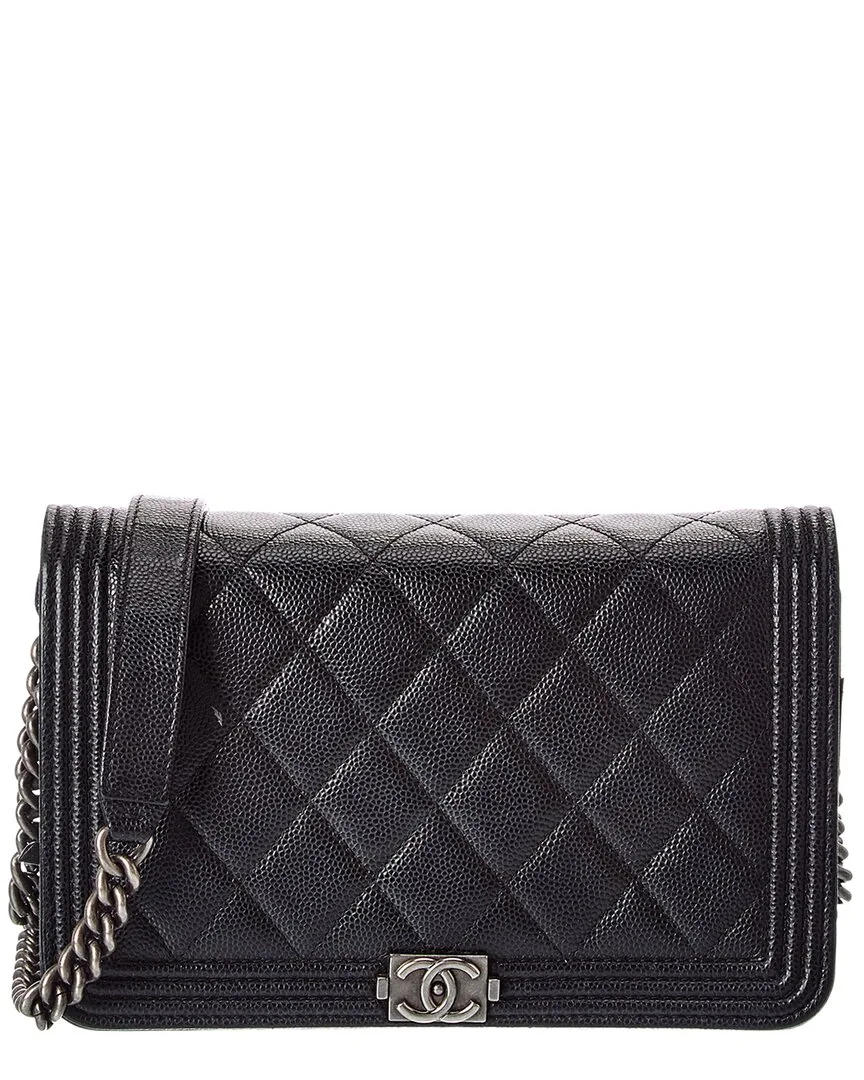 Black Quilted Caviar Leather Boy Wallet on Chain (authentic Pre-Loved) by CHANEL