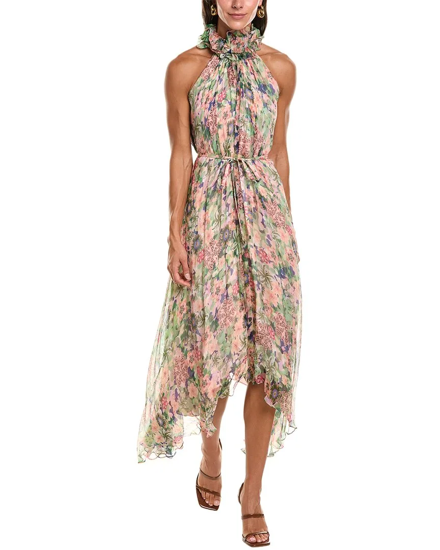Iris Crinkle Silk Chiffon Midi Dress by Saloni