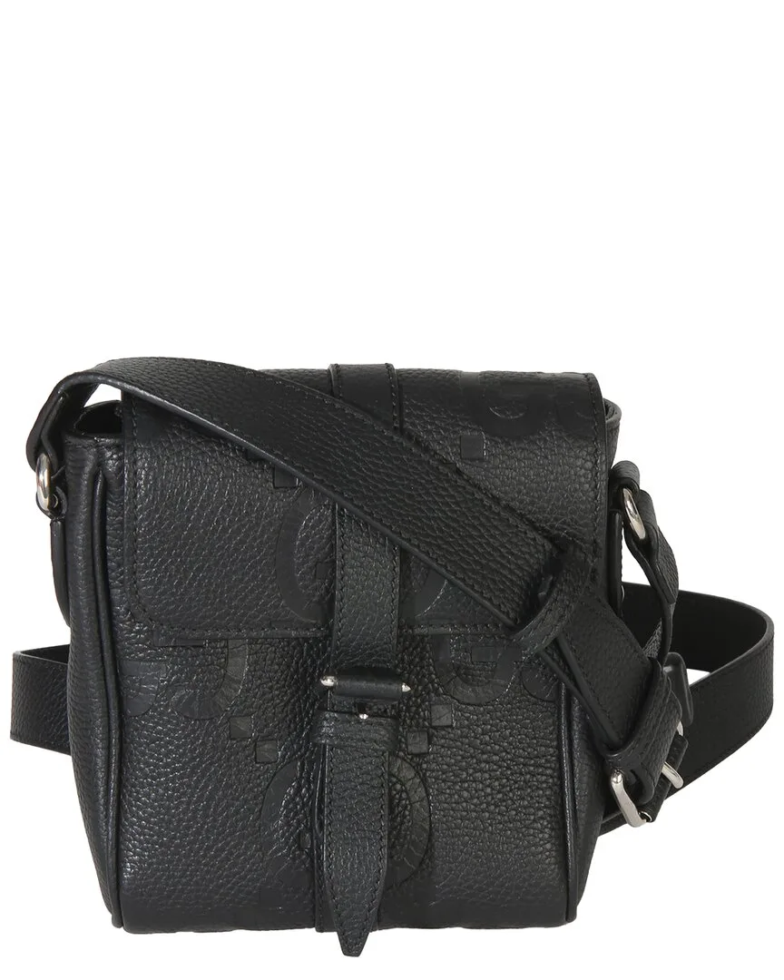 Black Leather Jumbo Gg Embossed Small Messenger Bag (authentic Pre-Loved) by Gucci