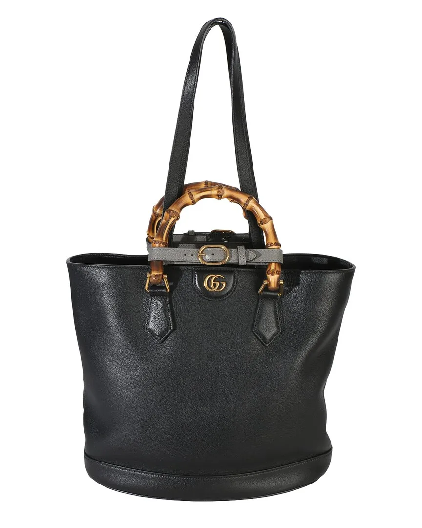Black Leather Gg Diana Medium Bamboo Handle Tote (authentic Pre-Loved) by Gucci