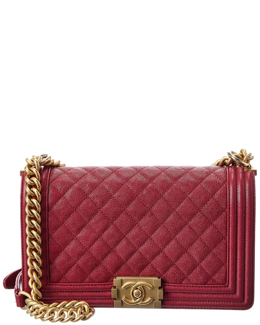 Red Caviar Quilted Calf Leather Boy 25 Crossbody (authentic Pre-Loved) by CHANEL