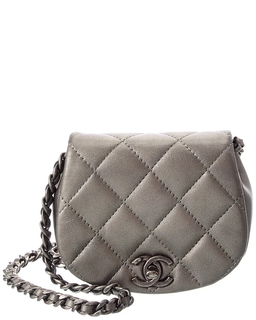 Grey & Silver Calfskin Chain Shoulder Bag (authentic Pre-Loved) by CHANEL