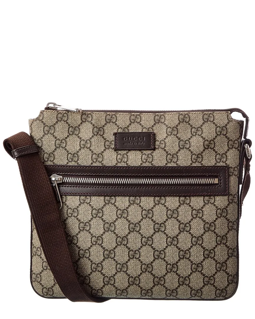 Brown Gg Supreme Coated Canvas Small Slim Zip Messenger (authentic Pre-Loved) by Gucci