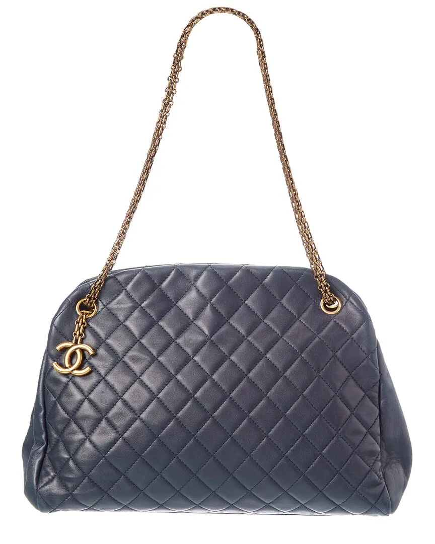 Blue Calfskin Mademoiselle Bowler Shoulder Bag (authentic Pre-Loved) by CHANEL