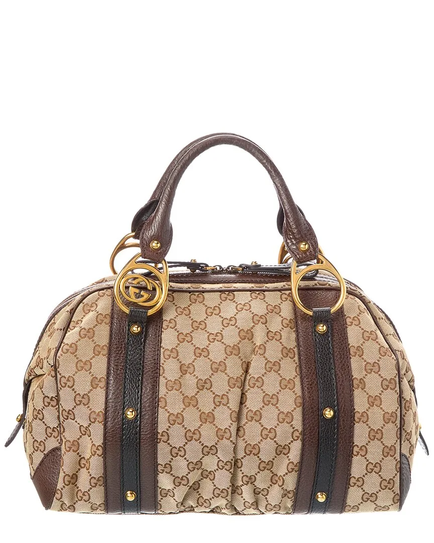 Brown Gg Canvas & Leather Top Handle Satchel (authentic Pre-Loved)