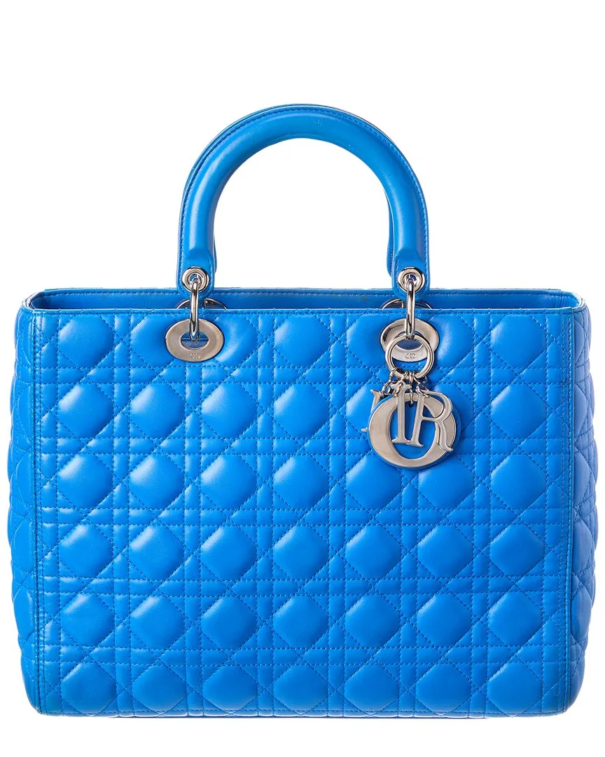 Blue Lambskin Lady Dior Ginpaku Handmade Bag (authentic Pre-Loved) by Dior