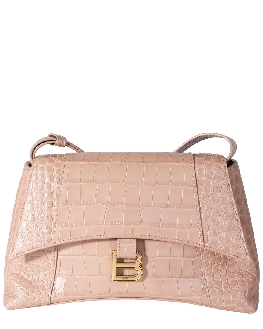 Beige Croc Embossed Hourglass Downtown Shoulder Bag (authentic Pre-Loved) by Balenciaga