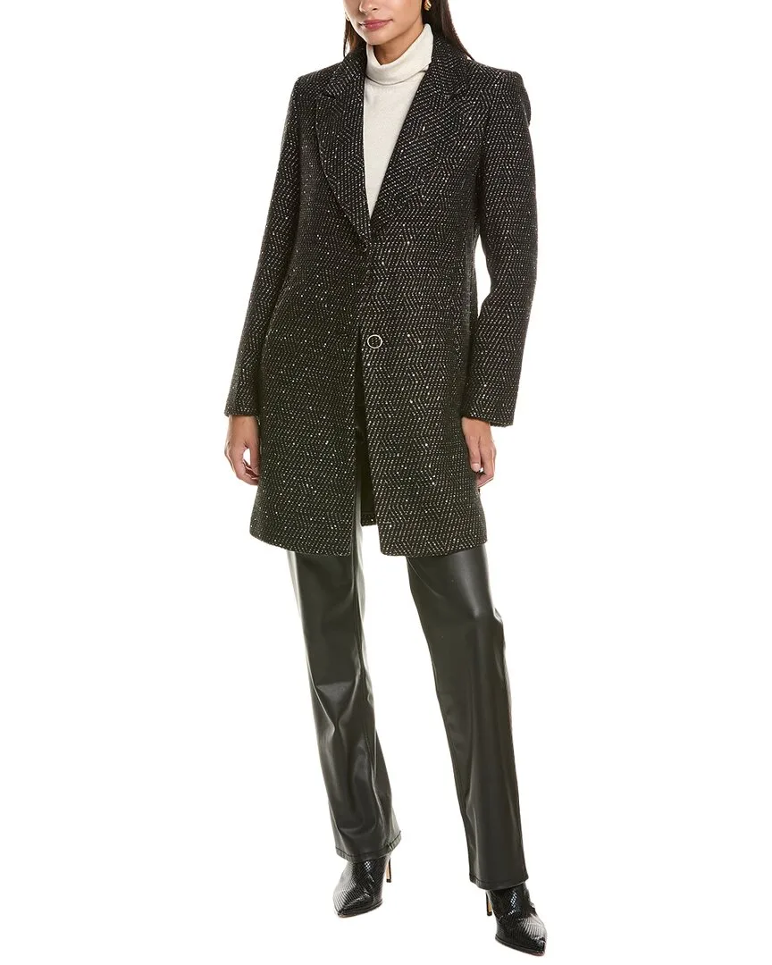 Herringbone Wool-Blend Coat by CeCe