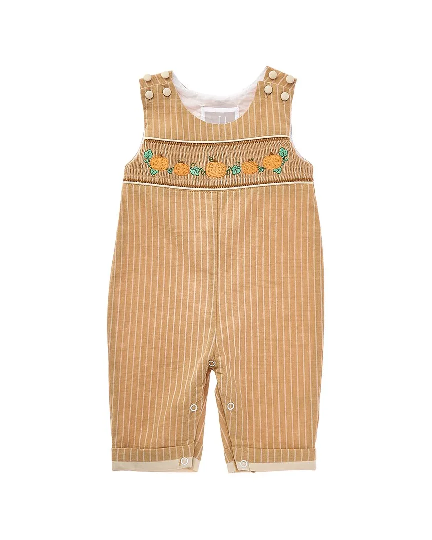 Pinstripe Pumpkin Smocked Overall by Lil Cactus