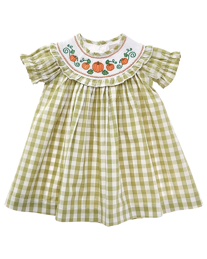 Gingham Pumpkin Smocked Bishop Dress by Lil Cactus
