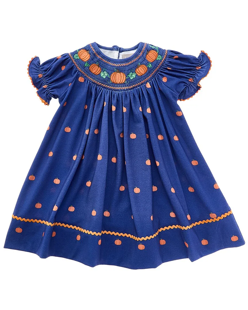 Pumpkin Print Knit Smocked Bishop Dress by Lil Cactus