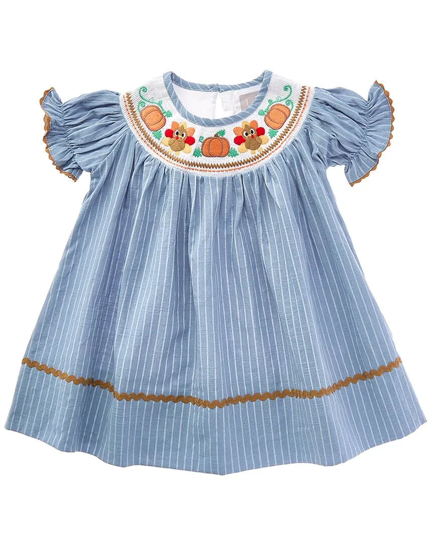 Pinstripe Turkey Smocked Bishop Dress by Lil Cactus