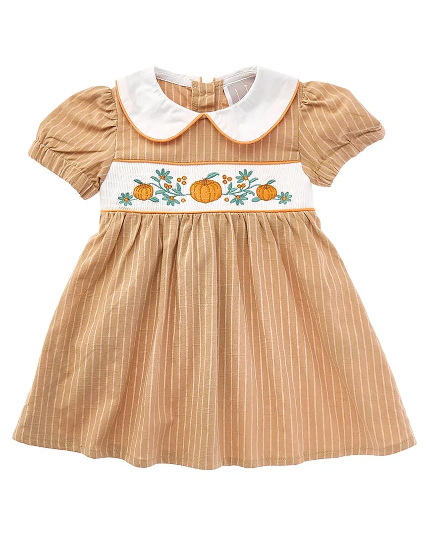 Pumpkin Smocked Collared Dress by Lil Cactus