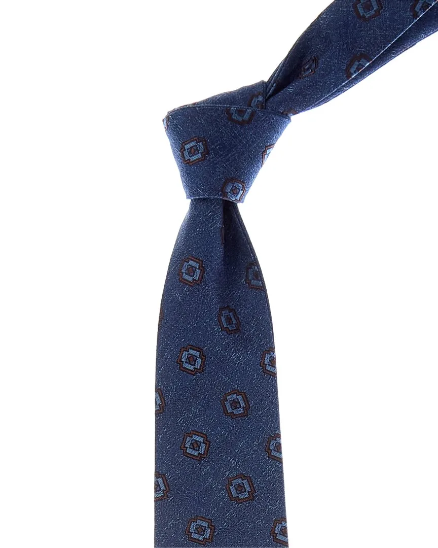 Floral/Solid Reversible Silk Tie by Canali