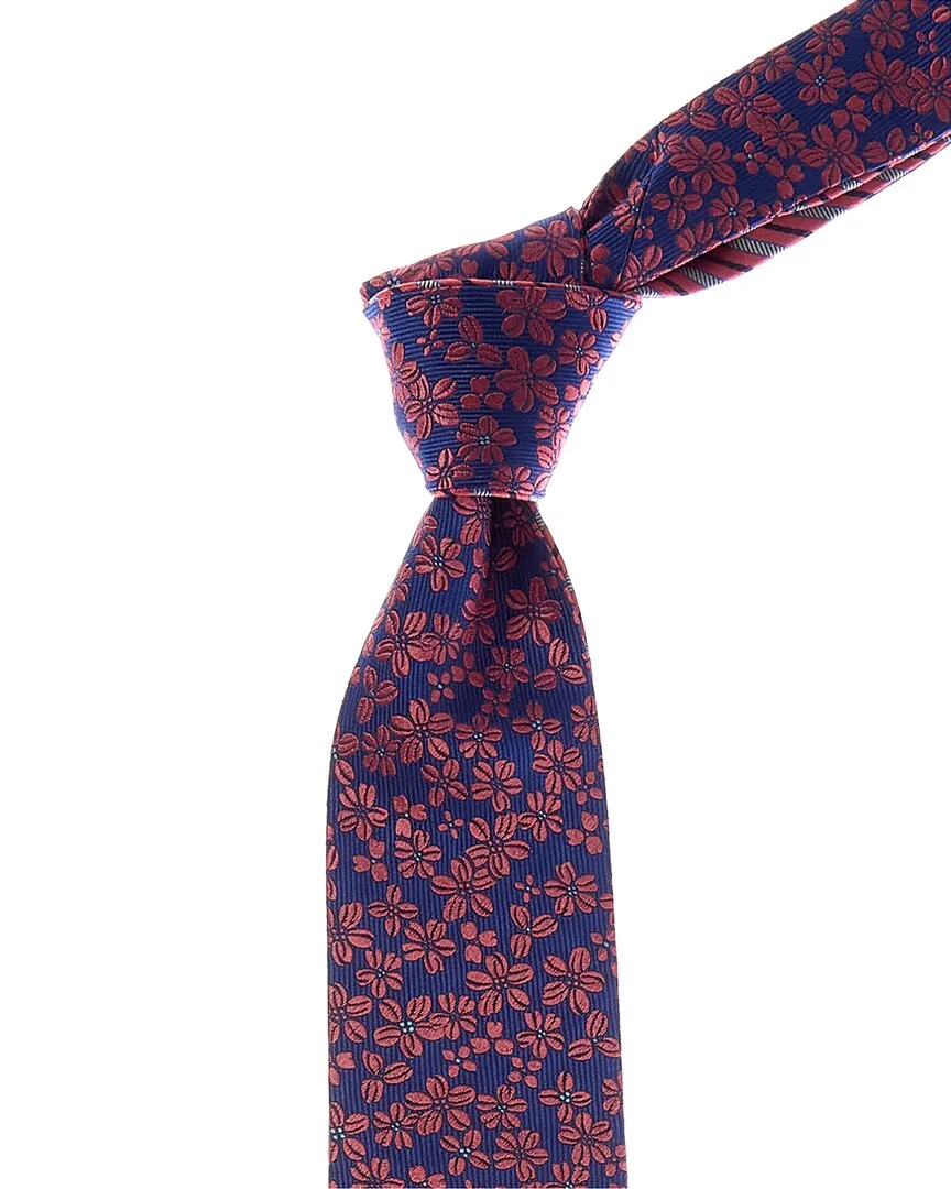 Pink & Blue Stripes/Floral Reversible Silk Tie by Canali