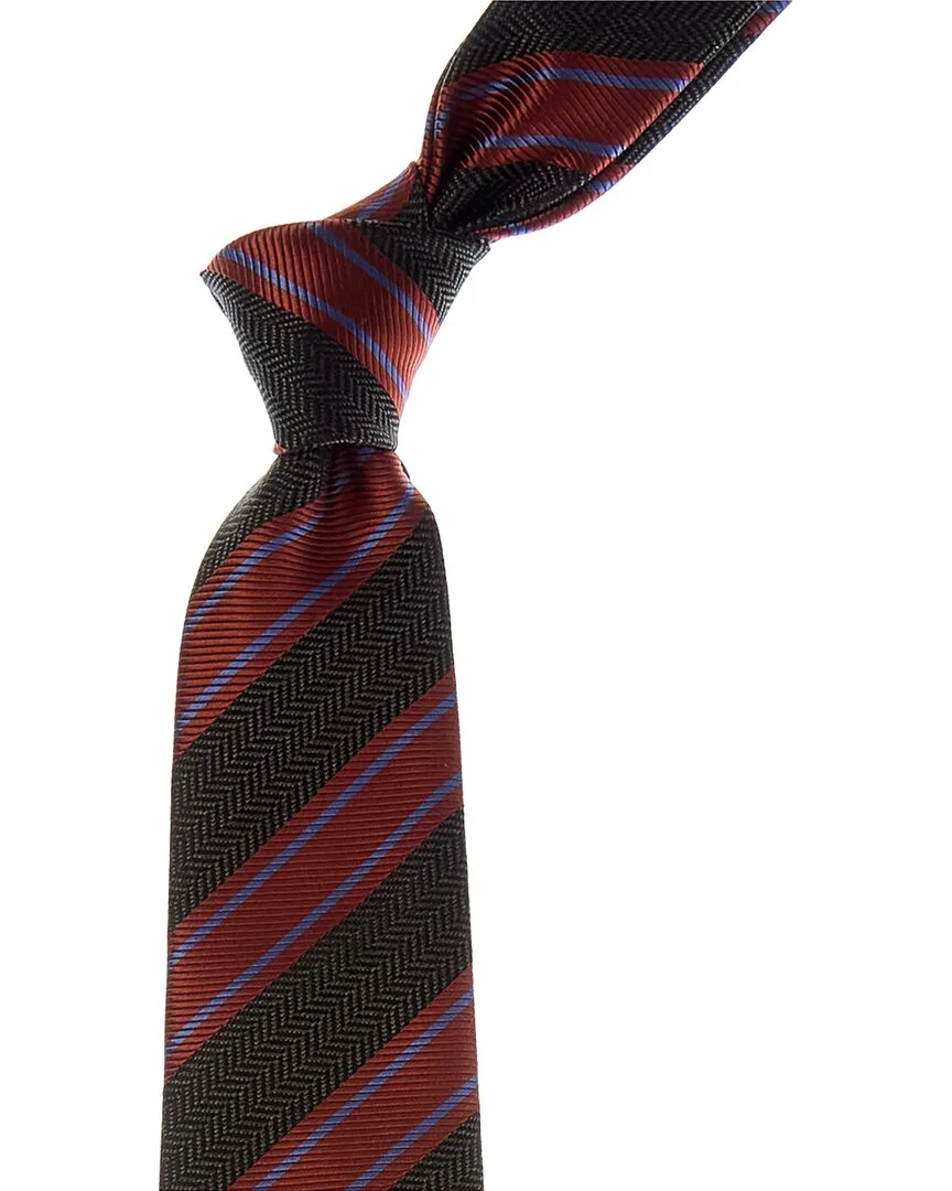 Green & Orange Stripe Silk Tie by Canali