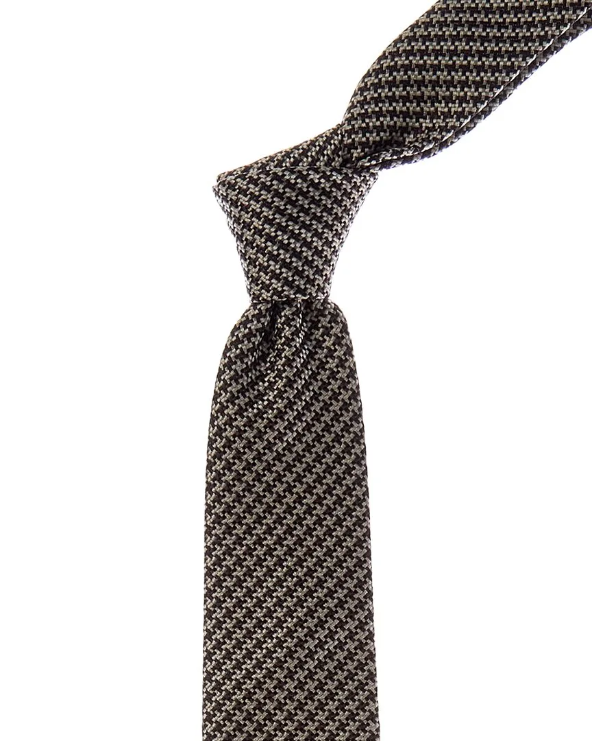 Brown Check Silk Tie by Canali