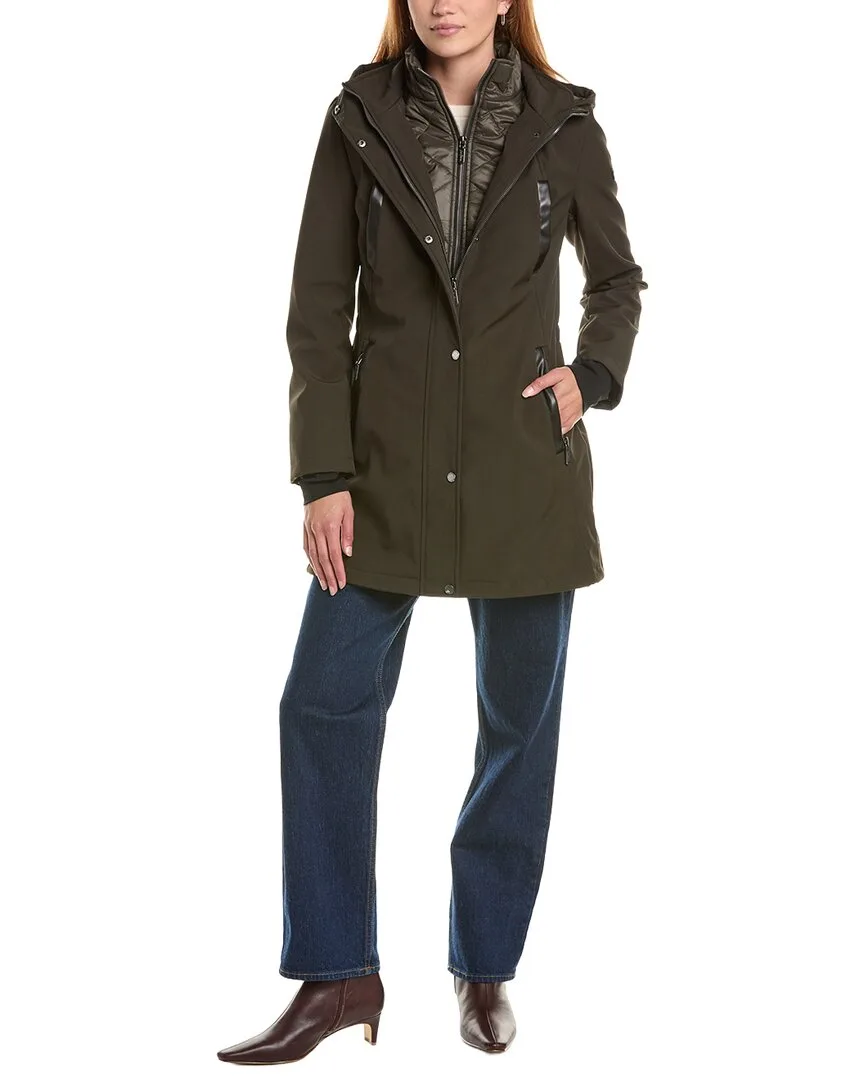 Hooded Stand Collar Softshell Coat by Sam Edelman