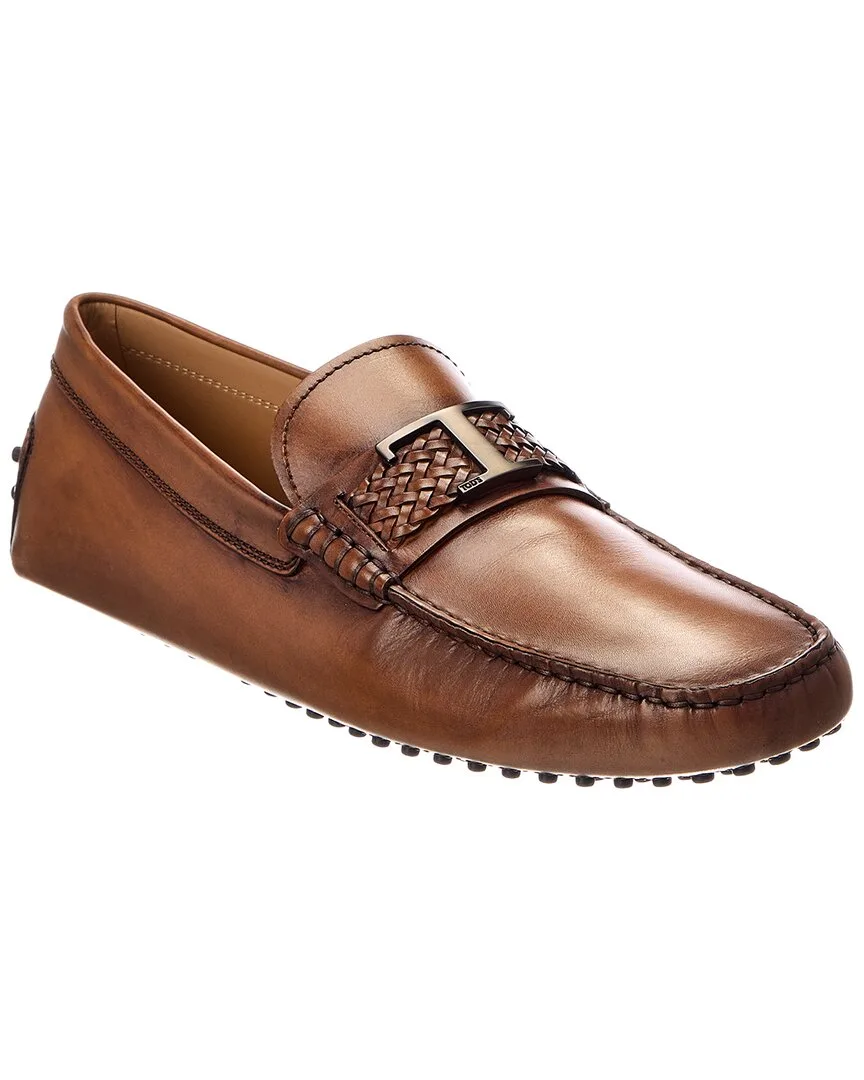 T Piatta + Treccia Pell Leather Driver by Tod's