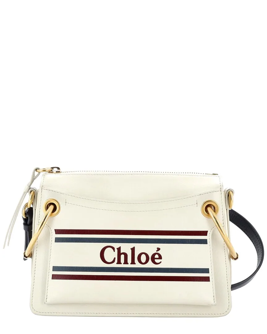 Beige Leather Roy Logo Shoulder Bag Printed Small (authentic Pre-Loved) by Chloé