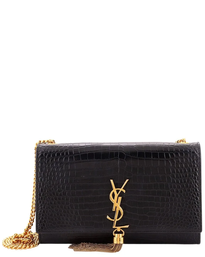 Black Croc-Embossed Leather Classic Monogram Tassel Crossbody Medium (authentic Pre-Loved) by Saint Laurent